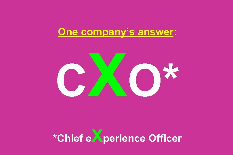 One company’s answer: CXO* *Chief e Xperience Officer 