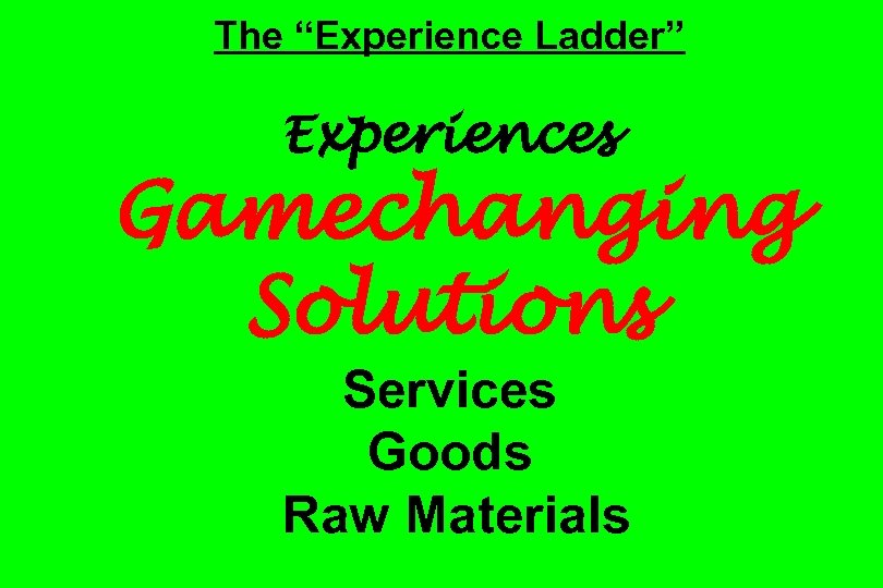 The “Experience Ladder” Experiences Gamechanging Solutions Services Goods Raw Materials 