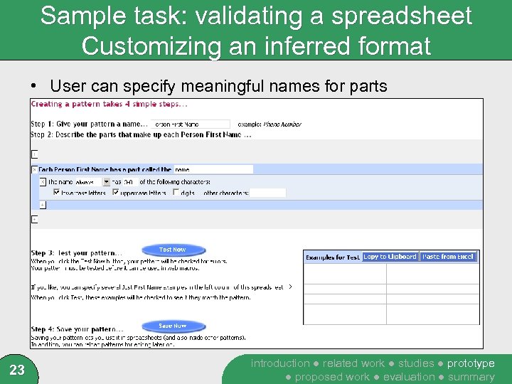Sample task: validating a spreadsheet Customizing an inferred format • User can specify meaningful