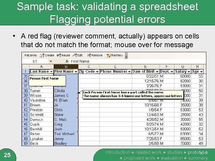Sample task: validating a spreadsheet Flagging potential errors • A red flag (reviewer comment,