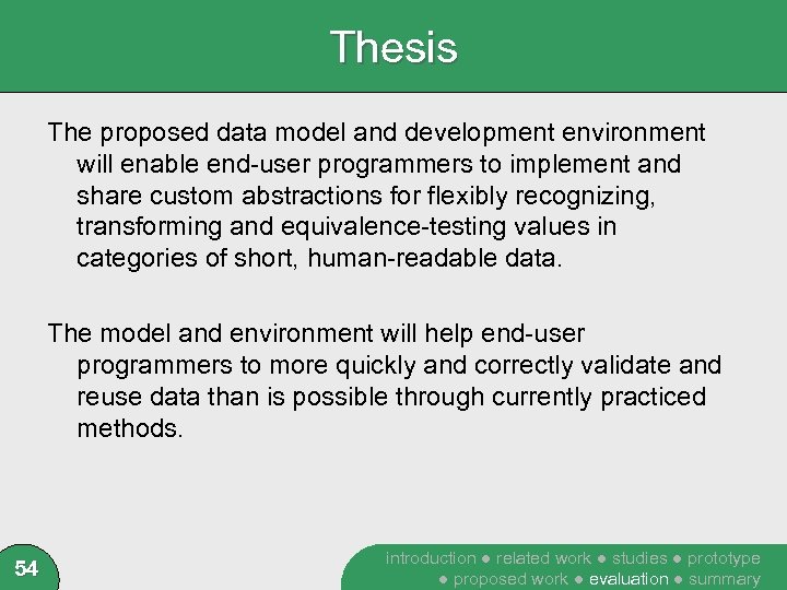 Thesis The proposed data model and development environment will enable end-user programmers to implement