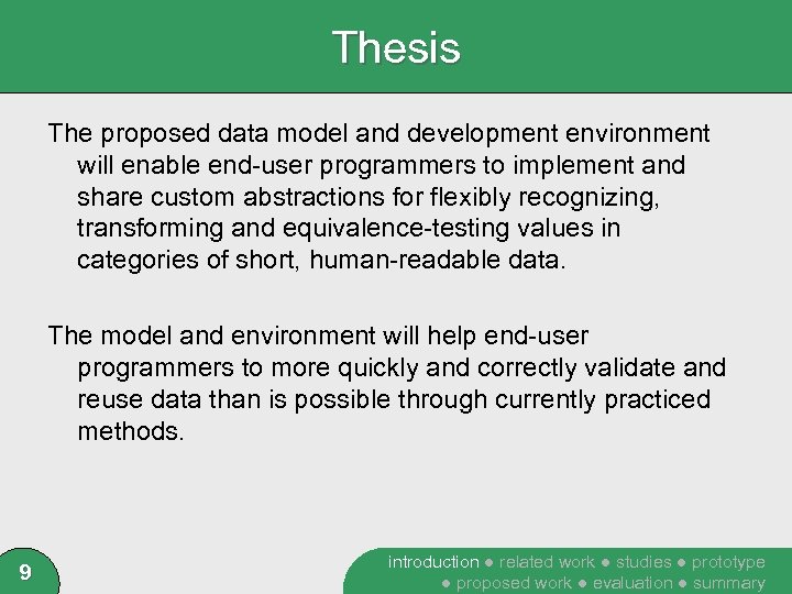 Thesis The proposed data model and development environment will enable end-user programmers to implement