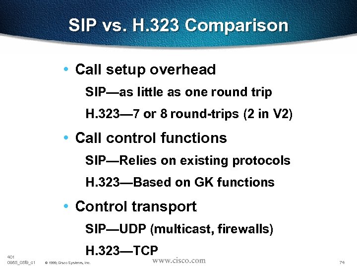 SIP vs. H. 323 Comparison • Call setup overhead SIP—as little as one round