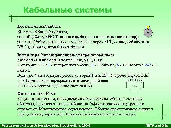 Кабельные системы Коаксиальный кабель Ethernet 10 Base 2, 5 (устарел) тонкий (185 м, BNC