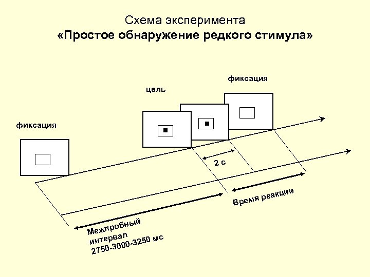 Схема эксперимента «Простое обнаружение редкого стимула» фиксация цель фиксация 2 с ии реакц я