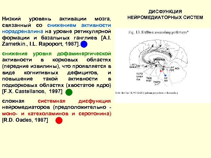 Низкий уровень активации мозга, связанный со снижением активности норадреналина на уровне ретикулярной формации и