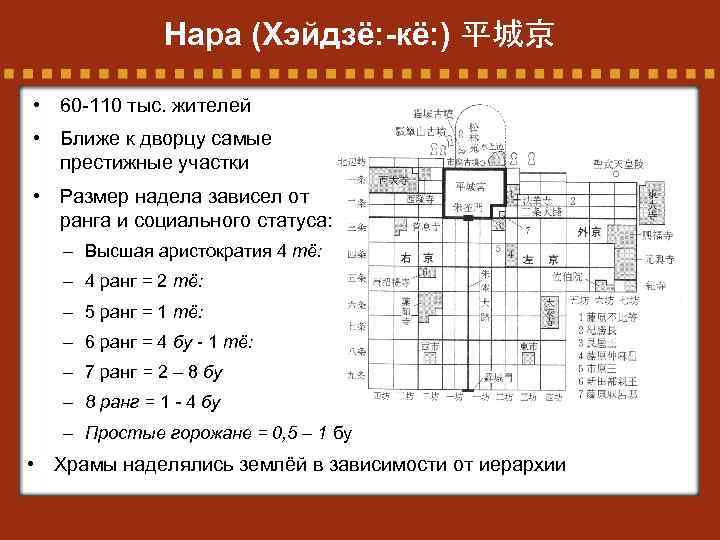 Нара (Хэйдзё: -кё: ) 平城京 • 60 -110 тыс. жителей • Ближе к дворцу
