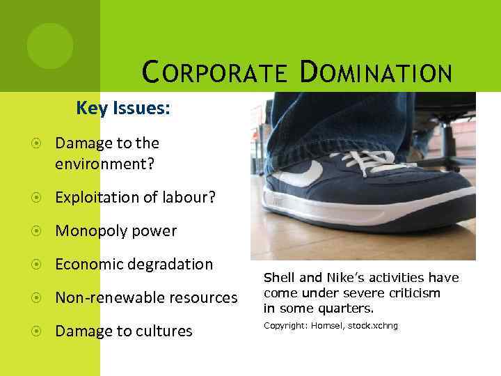 C ORPORATE D OMINATION Key Issues: Damage to the environment? Exploitation of labour? Monopoly