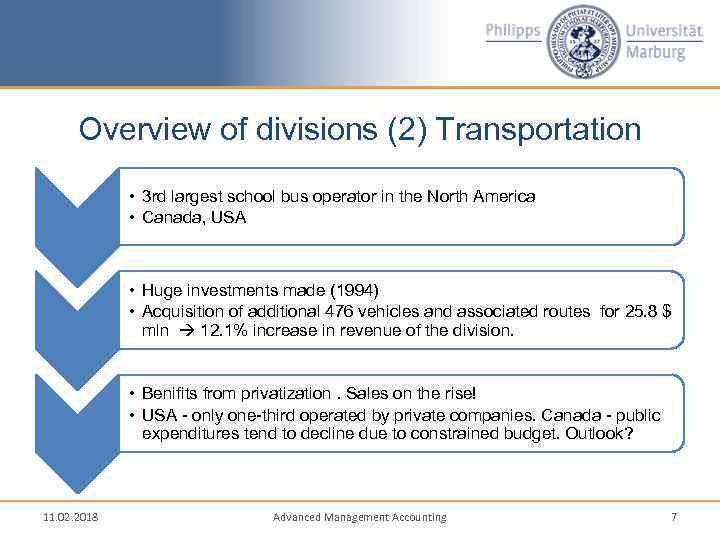 Overview of divisions (2) Transportation • 3 rd largest school bus operator in the