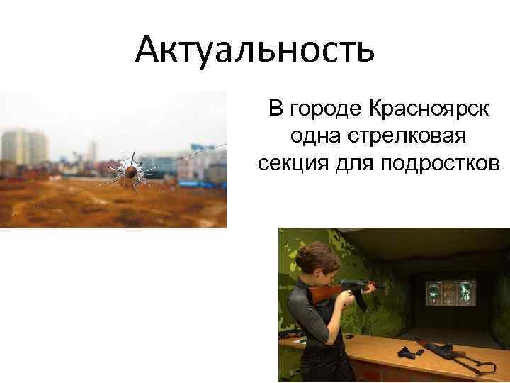 Актуальность В городе Красноярск одна стрелковая секция для подростков 