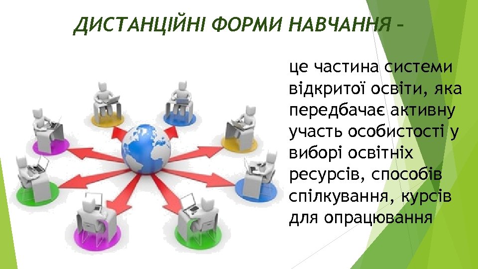 ДИСТАНЦІЙНІ ФОРМИ НАВЧАННЯ – це частина системи відкритої освіти, яка передбачає активну участь особистості
