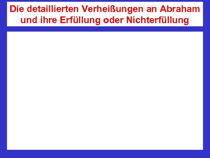 Die detaillierten Verheißungen an Abraham und ihre Erfüllung oder Nichterfüllung 