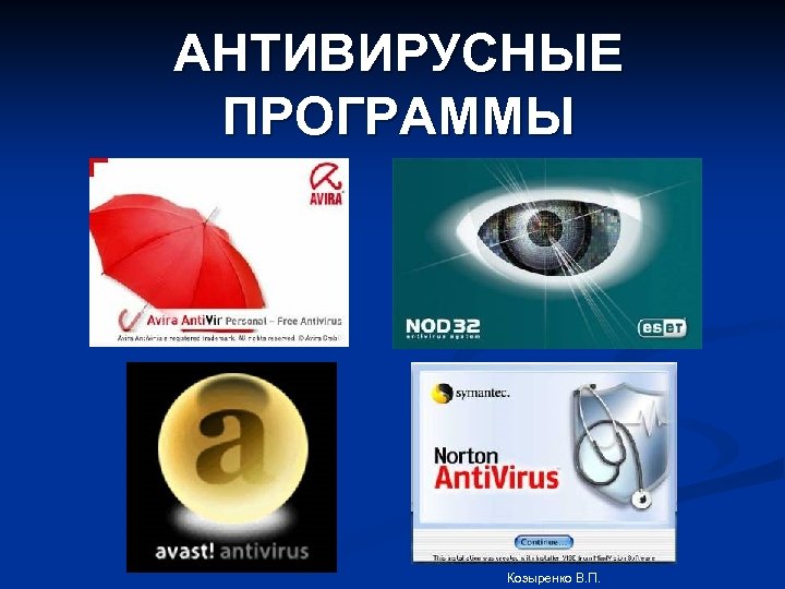АНТИВИРУСНЫЕ ПРОГРАММЫ Козыренко В. П. 
