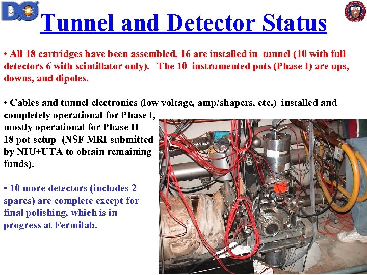 Tunnel and Detector Status • All 18 cartridges have been assembled, 16 are installed