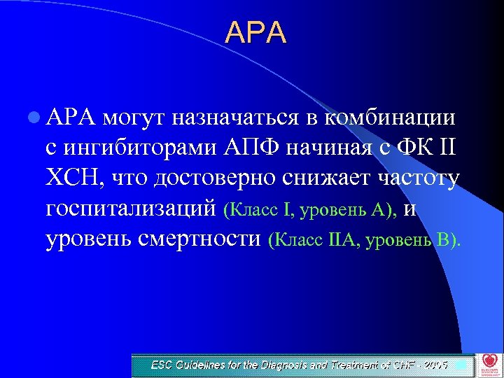 АРА l АРА могут назначаться в комбинации с ингибиторами АПФ начиная с ФК ІІ