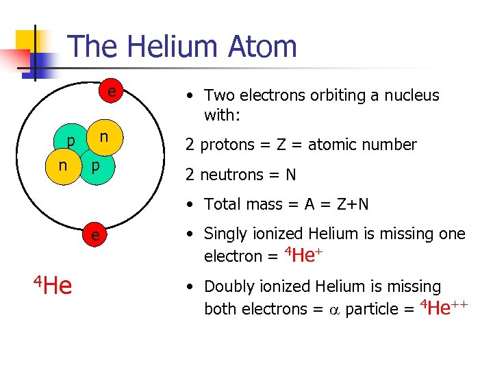 The Helium Atom e p n n p • Two electrons orbiting a nucleus