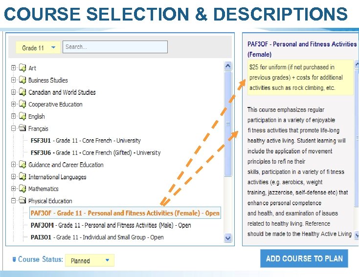 ADD COURSES TO OFFICIAL PLAN COURSE SELECTION & DESCRIPTIONS 