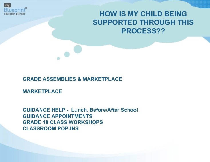 HOW IS MY CHILD BEING SUPPORTED THROUGH THIS PROCESS? ? GRADE ASSEMBLIES & MARKETPLACE