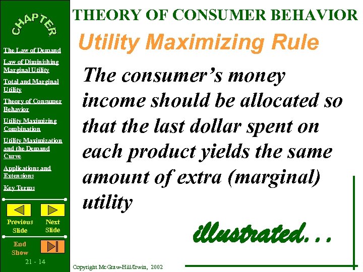 THEORY OF CONSUMER BEHAVIOR The Law of Demand Law of Diminishing Marginal Utility Total
