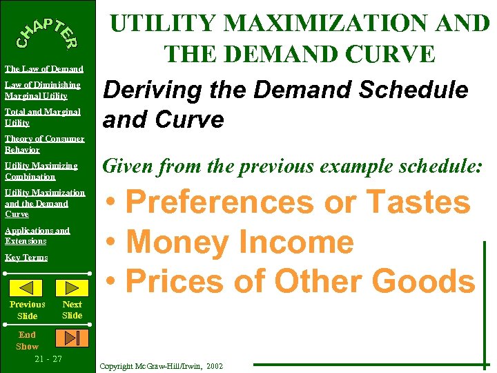 The Law of Demand Law of Diminishing Marginal Utility Total and Marginal Utility Theory