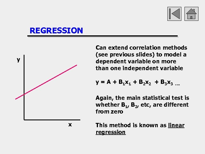 REGRESSION Can extend correlation methods (see previous slides) to model a dependent variable on