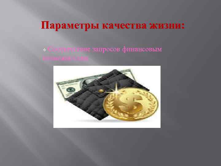 Параметры качества жизни: Соответствие запросов финансовым возможностям v 
