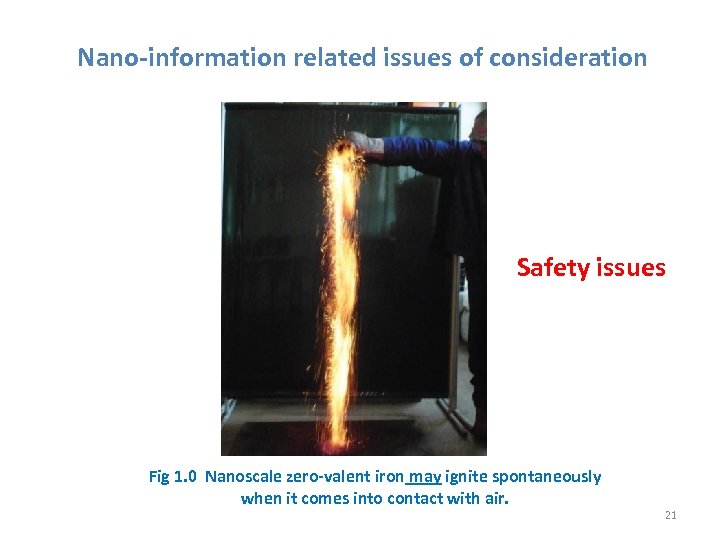 Nano-information related issues of consideration Safety issues Fig 1. 0 Nanoscale zero-valent iron may