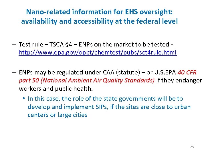 Nano-related information for EHS oversight: availability and accessibility at the federal level – Test