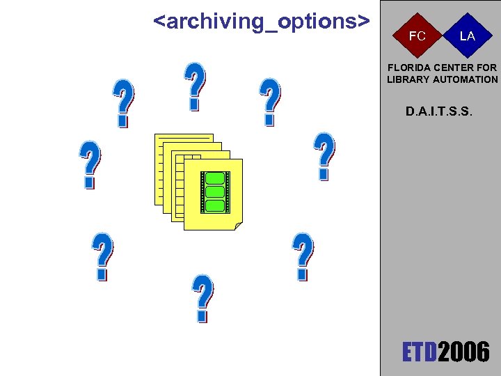<archiving_options> FC LA FLORIDA CENTER FOR LIBRARY AUTOMATION D. A. I. T. S. S.
