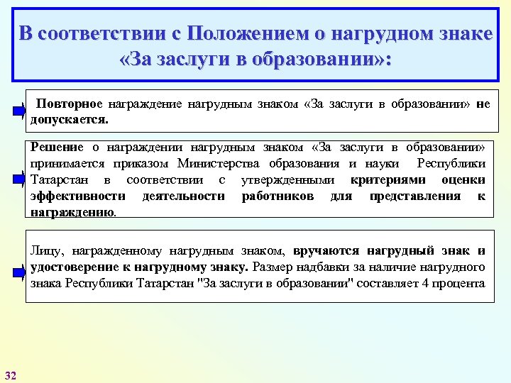 В соответствии с Положением о нагрудном знаке «За заслуги в образовании» : Повторное награждение