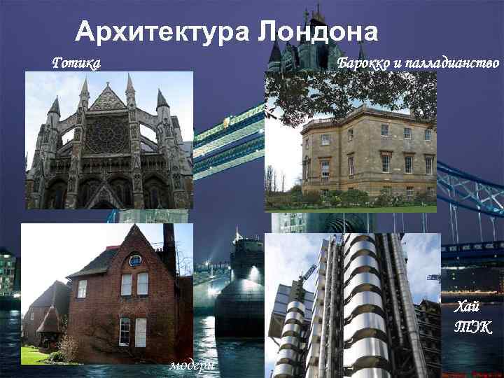 Архитектура Лондона Готика Барокко и палладианство Хай ТЭК модерн 