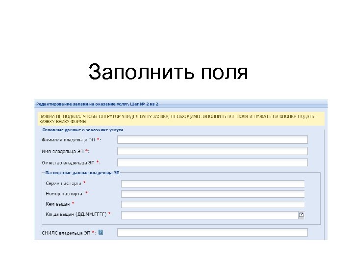 Заполнить поля 