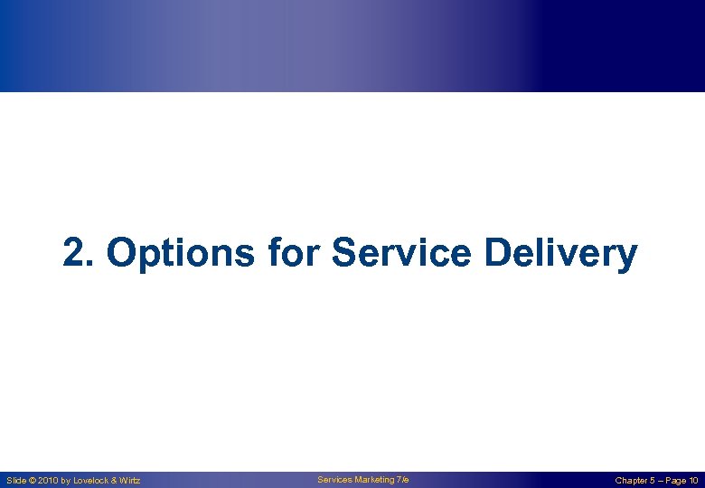 2. Options for Service Delivery Slide © 2010 by Lovelock & Wirtz Services Marketing