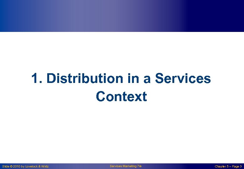 1. Distribution in a Services Context Slide © 2010 by Lovelock & Wirtz Services