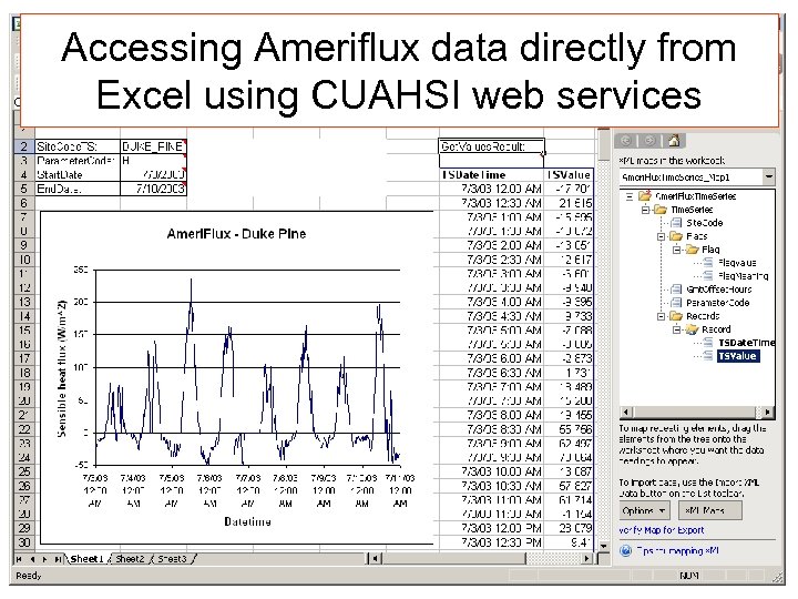 Accessing Ameriflux data directly from Excel using CUAHSI web services 