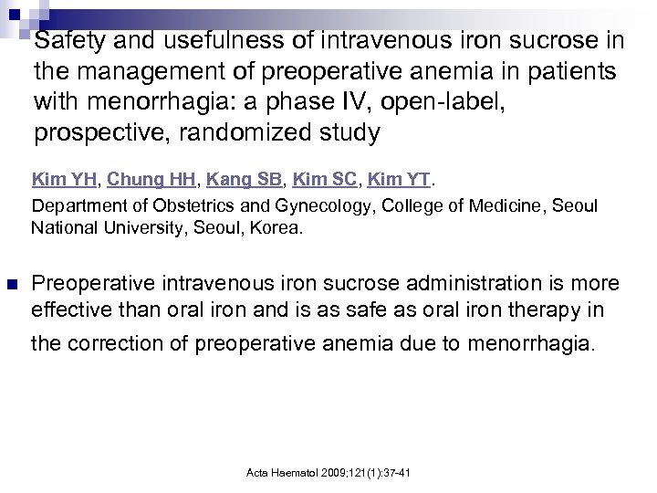 Safety and usefulness of intravenous iron sucrose in the management of preoperative anemia in
