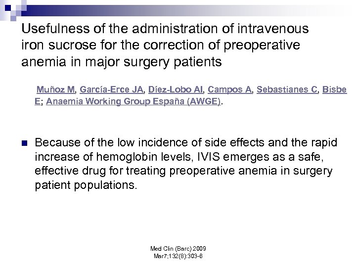 Usefulness of the administration of intravenous iron sucrose for the correction of preoperative anemia