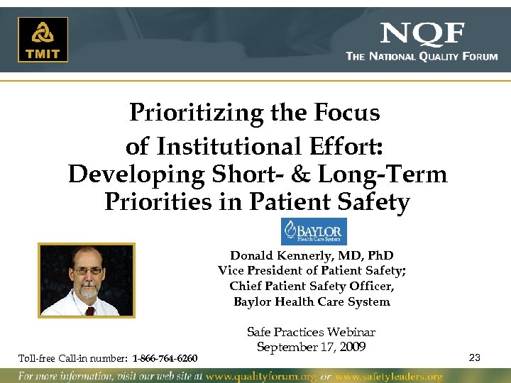 Prioritizing the Focus of Institutional Effort: Developing Short- & Long-Term Priorities in Patient Safety