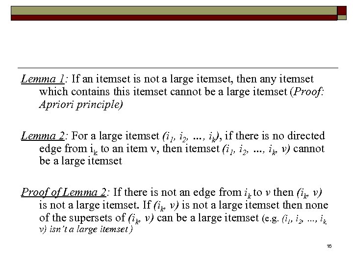Lemma 1: If an itemset is not a large itemset, then any itemset which