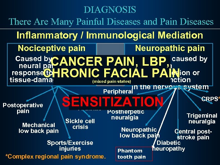 DIAGNOSIS There Are Many Painful Diseases and Pain Diseases Inflammatory / Immunological Mediation Nociceptive