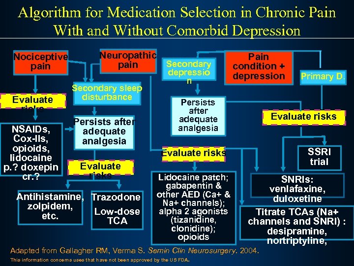 Algorithm for Medication Selection in Chronic Pain With and Without Comorbid Depression Nociceptive pain