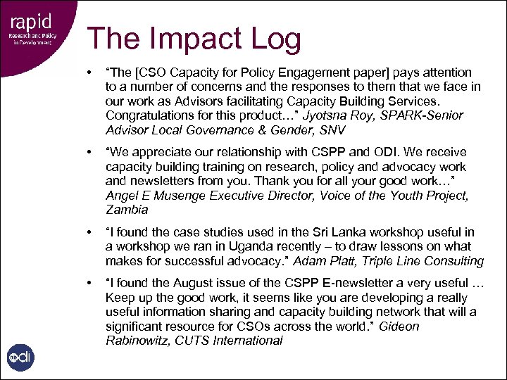 The Impact Log • “The [CSO Capacity for Policy Engagement paper] pays attention to