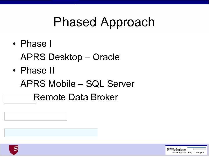 Phased Approach • Phase I APRS Desktop – Oracle • Phase II APRS Mobile