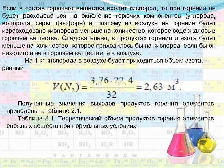 Если в состав горючего вещества входит кислород, то при горении он будет расходоваться на