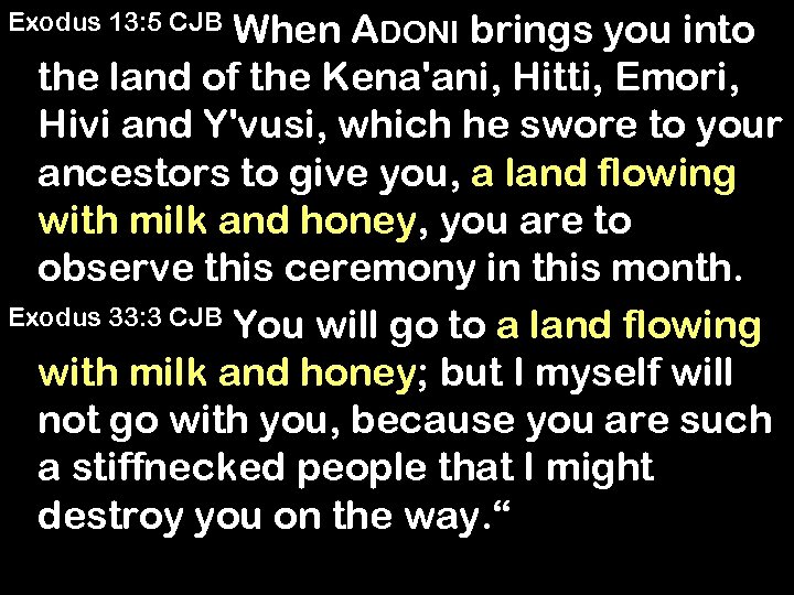 When ADONI brings you into the land of the Kena'ani, Hitti, Emori, Hivi and