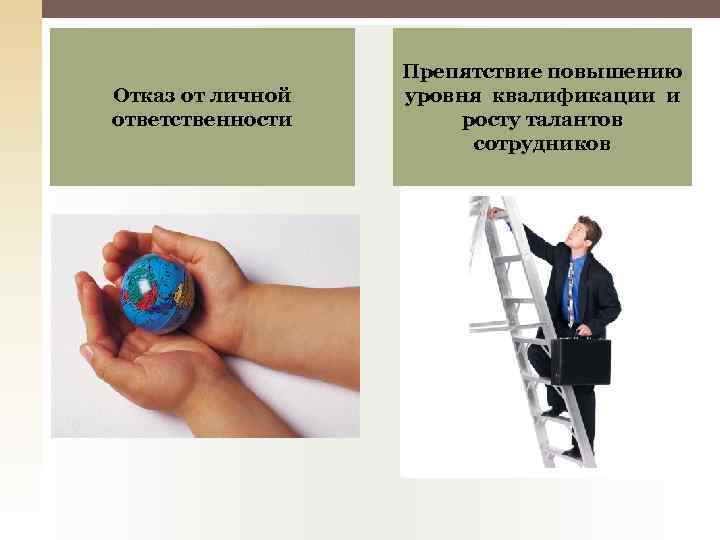 Отказ от личной ответственности Препятствие повышению уровня квалификации и росту талантов сотрудников 