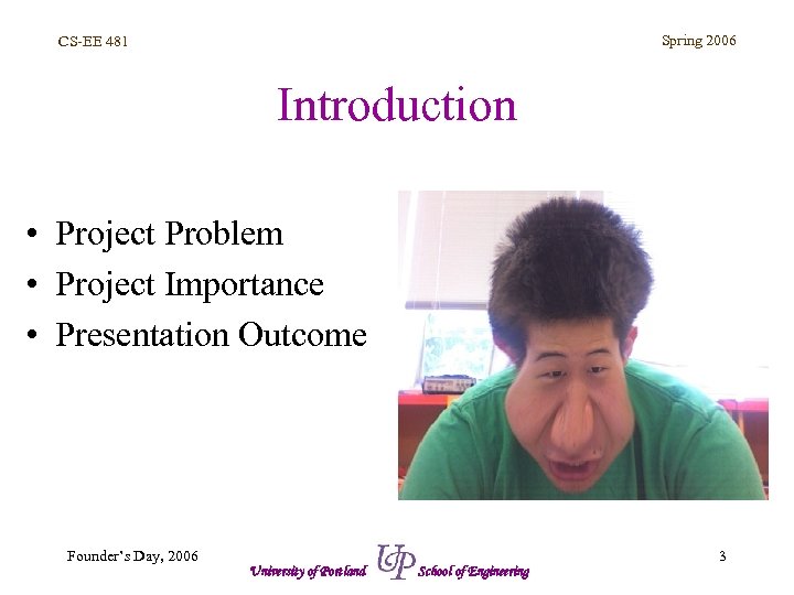 Spring 2006 CS-EE 481 Introduction • Project Problem • Project Importance • Presentation Outcome