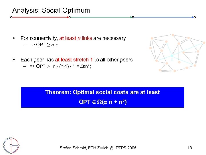 Analysis: Social Optimum • For connectivity, at least n links are necessary – =>