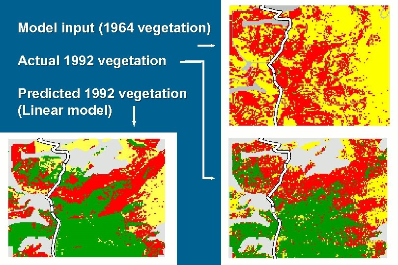 Model input (1964 vegetation) Actual 1992 vegetation Predicted 1992 vegetation (Linear model) 