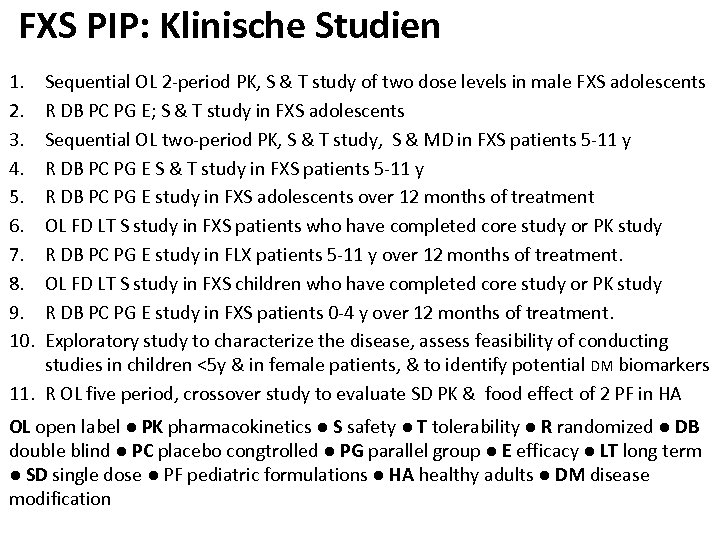 FXS PIP: Klinische Studien 1. 2. 3. 4. 5. 6. 7. 8. 9. 10.